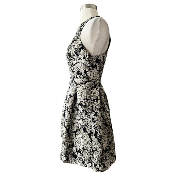 Abercrombie & Fitch Dress Black Jacquard Cream Floral Silver Thread Cotton Small - Picture 8 of 10